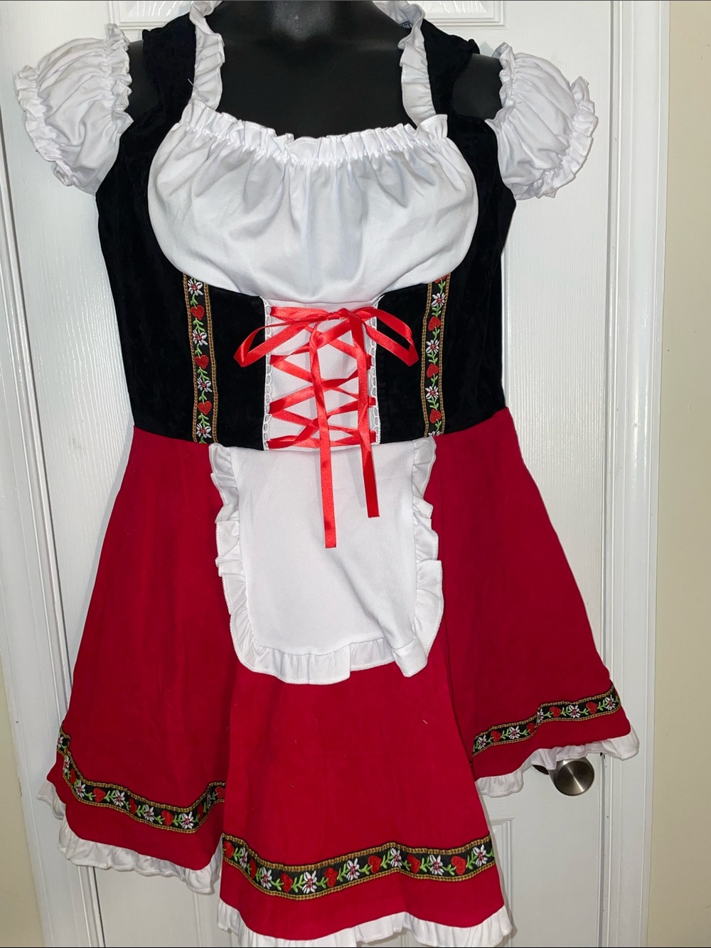 OCTOBERFEST Velvet Dress with Eyelet lace Tie up belt, Zipback & White Lace legs